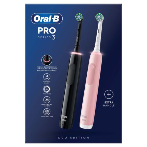 Oral-B by Braun Pro Series 3 Black & Pink Electric Toothbrushes with Smart Pressure Sensor & 2 Brush Heads - 1 Charger in jordan smartx