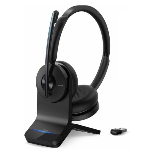 Anker - Headsets - Wireless - PowerConf H700 with Charging Stand Active Noise Cancelling Bluetooth Headset with Microphone - Black