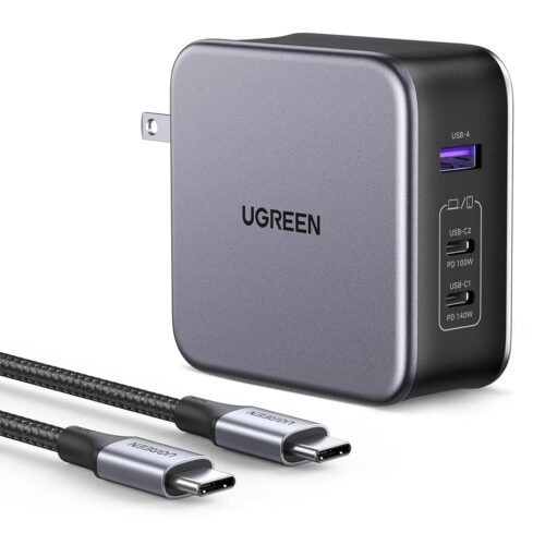 UGreen - Wall chargers - UGREEN CD289 - 90549  Power Charger, 2x USB-C, 1x USB-A, GaN, 140W, 2m Cable (Silver)