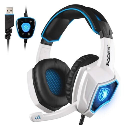 Sades Spirit Wolf 7.1 Surround Sound USB Computer Gaming Headset with Mic - White in jordan smartx