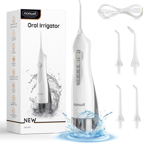 Mornwell D52 – Powerful Portable Water Flosser with 3 Modes & 4 Jet Tips – IPX7 Waterproof – White