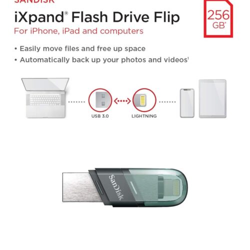 SanDisk 256GB iXpand Flip Lightning and USB Flash Drive