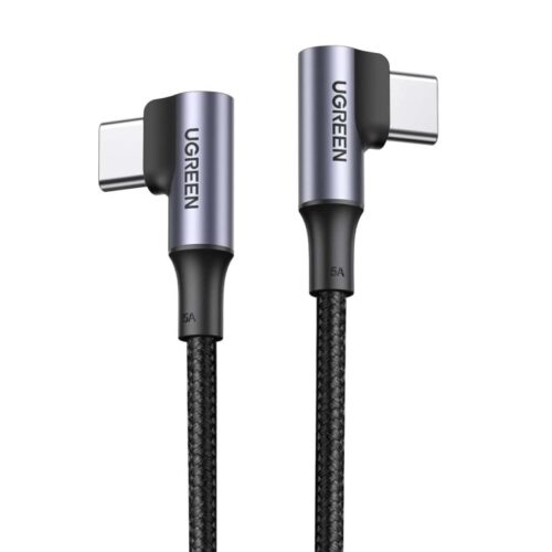 UGreen - Type-C Cables & Adapters - 70696 Both 90 Degree Dead x 2 black Angled USB type C M-M Cable Aluminium Shell with Braided 1M