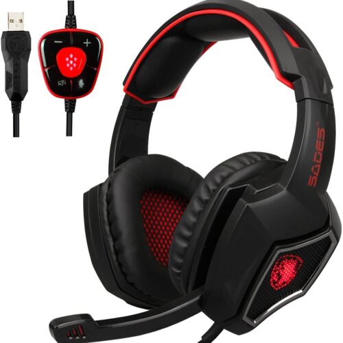 Sades Spirit Wolf 7.1 Surround Sound USB Computer Gaming Headset with Mic - Red in jordan smartx
