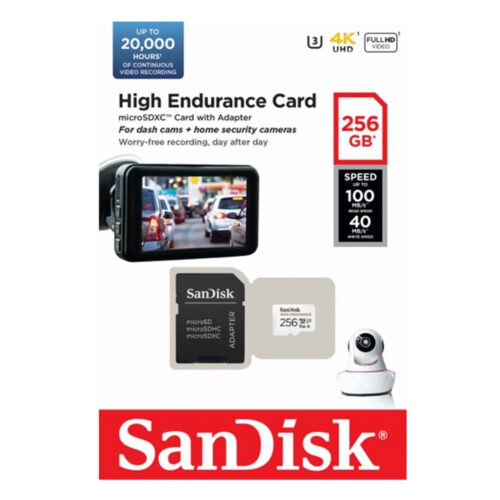 SanDisk 256GB High Endurance Video microSDXC Card with Adapter for dash cam and home monitoring systems - C10, U3, V30, 4K UHD, Micro SD Card - SDSQQNR-256G-GN6IA in smartx jordan