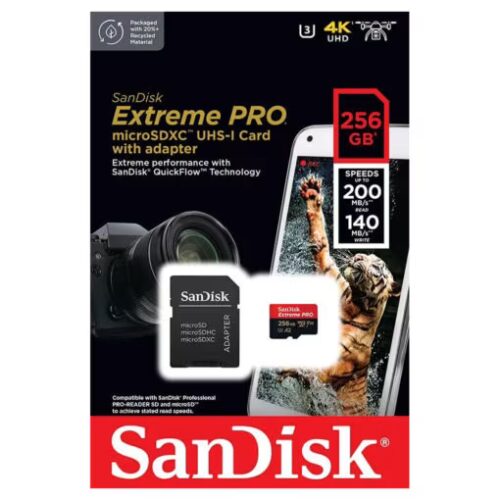 SanDisk 256GB Extreme PRO A2 microSDXC Card UHS-I U3 V30 Read Speed up to 200MB/s for 4K UHD Video (SDSQXCD-256G-GN6MA) in smartx jordan