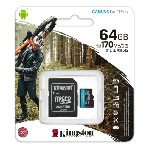 Kingston MicroSDXC Canvas Go Plus 64GB, A2, U3, V30, 170 MB/s in smarttx jordan