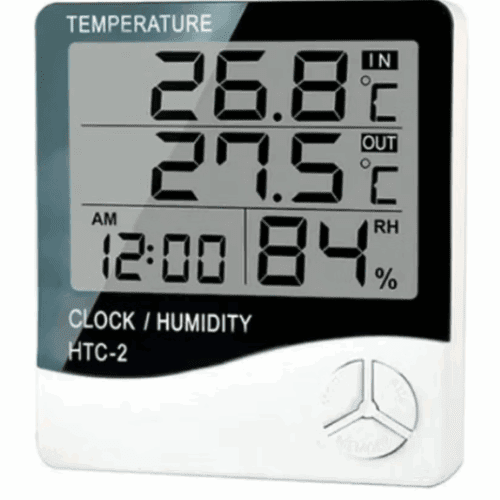Temperature And Humidity Meter HTC-2 for Indoor Use, Featuring a Hygrometer, Thermometer, Weather Station, And Clock in smartx jordan
