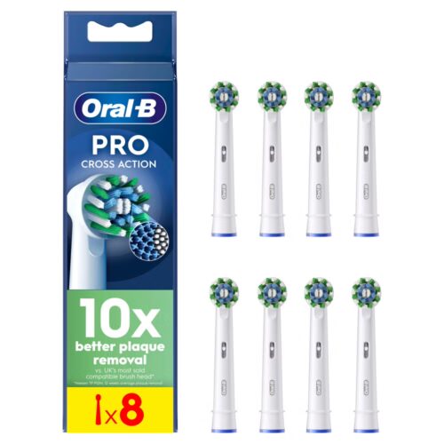 Oral-B CrossAction PRO Electric Toothbrush Heads with CleanMaximiser Technology – 8 Pack - White in smartx jordan