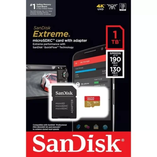 SanDisk 1TB Extreme microSDXC UHS-I Memory Card with Adapter - Up to 190MB/s, C10, U3, V30, 4K, 5K, A2, Micro SD Card- SDSQXAV-1T00-GN6MA, Gold/Red in smartx jordan