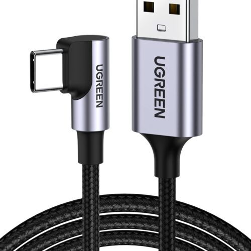 UGreen - Data Cables & Adapters -70255  Angled USB-C Male To USB2.0 A Male 3A Data Cable Braided 3M