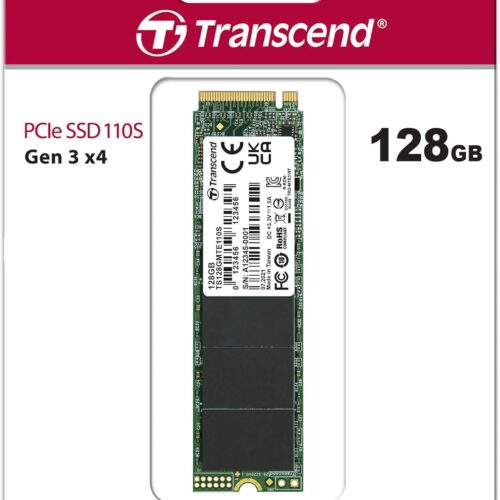 Transcend MTE110S 128GB M.2 2280 SSD, Up to 1,500 MB/s, Compatible w/Ultrabook/Laptop/PC/Desktop, PCIe NVMe Gen3x4 SSD, 3D TLC NAND Flash Internal Solid State Drive, LDPC Error Correction ECC/SLC Cache IN SMARTX JORDAN
