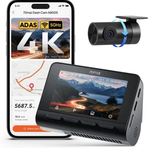 70mai 4K Dash Cam Front and Rear with STARVIS, Built in 5GHz WiFi & GPS Car Camera, Super Night Vision, ADAS, 3'' IPS Screen, 24H Parking Mode, Time-Lapse, Loop Recording, Support 256GB Max (A800S-1) IN JORDAN SMARTXPC