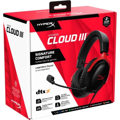 HyperX Cloud III - Gaming Headset 7.1 Virtual Surround Sound for PC / PS4 / Mac / Mobile (Black/Red) smartx in amman jordan